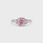 Platinum Three-Stone Fancy Pink Round Cut Diamond Ring with Trillion Side Stones