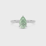 White gold Fancy Green Pear Cut Diamond Solitaire with Pavé Band
