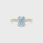 Yellow gold Fancy Blue Cushion Cut Diamond Solitaire with Pavé Band