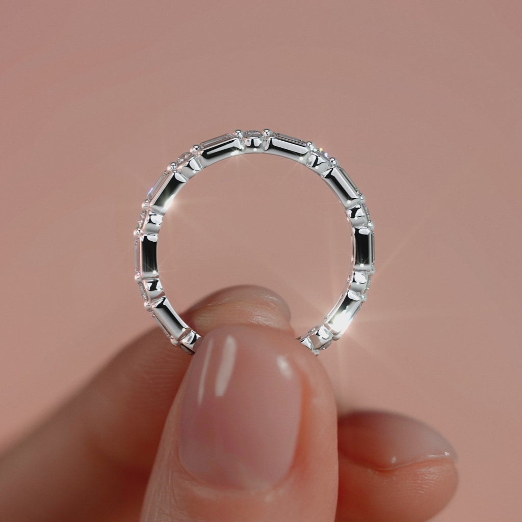 Silver Baguette and Round Diamond Eternity Band