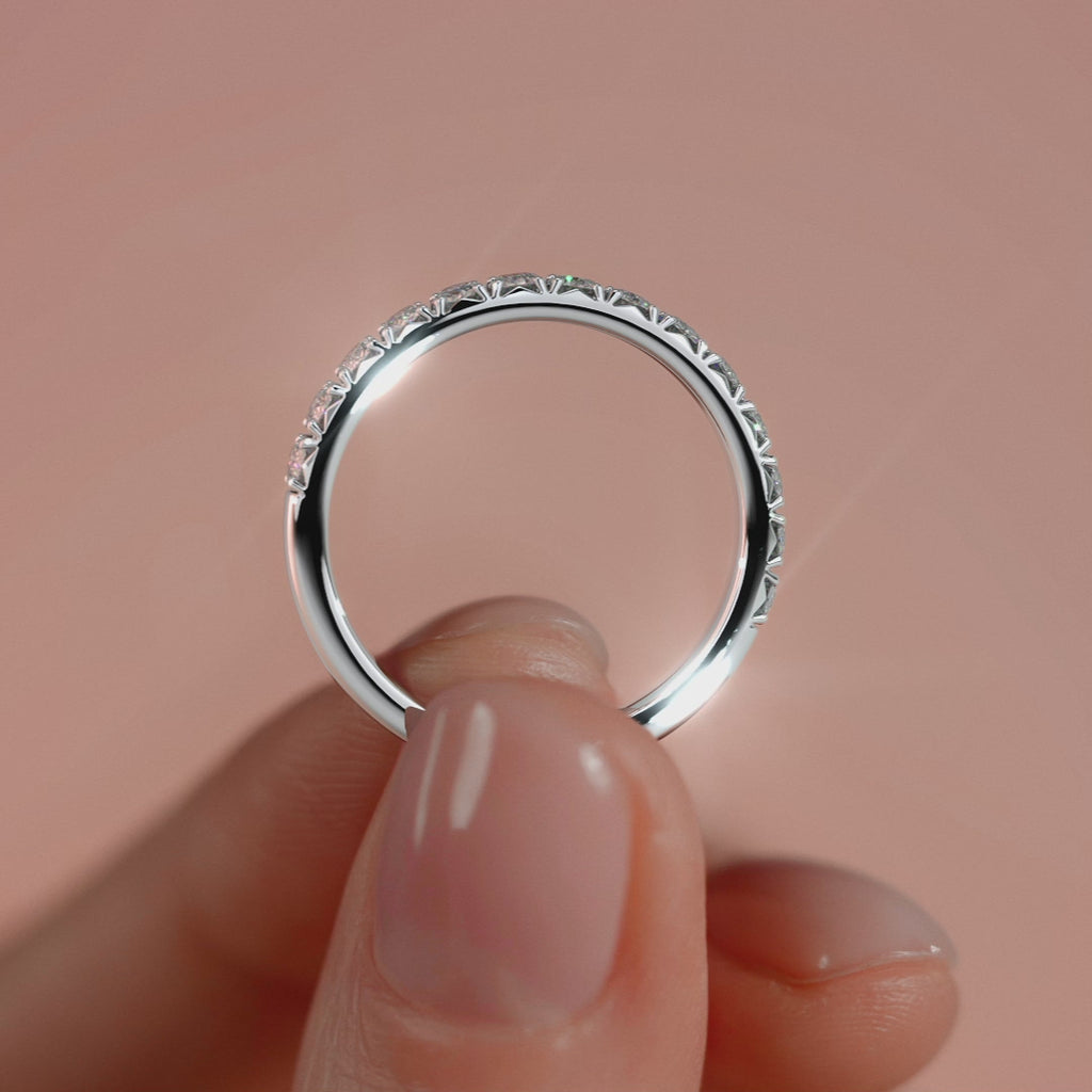 Platinum Round Diamond Half Eternity Band with Prong Setting