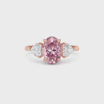 Rose gold Three-Stone Fancy Pink Oval Cut Diamond Ring with Heart Side Stones