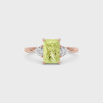 Rose gold Three-Stone Fancy Yellow Radiant Cut Diamond Ring with Trillion Side Stones