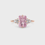 Rose gold Three-Stone Fancy Pink Radiant Cut Diamond Ring with Heart Side Stones