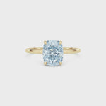 Yellow gold Fancy Blue Cushion Cut Diamond Hidden Halo Solitaire Engagement Ring with Prong Setting