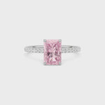 Silver Fancy Pink Radiant Cut Diamond Solitaire with Pavé Band