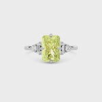 Yellow gold Three-Stone Fancy Yellow Radiant Cut Diamond Ring with Heart Side Stones