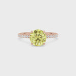Rose gold Fancy Yellow Round Cut Diamond Solitaire with Pavé Band