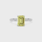 Yellow gold Fancy Yellow Emerald Cut Diamond Solitaire with Pavé Band