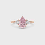 Rose gold Three-Stone Fancy Pink Pear Cut Diamond Ring with Trillion Side Stones