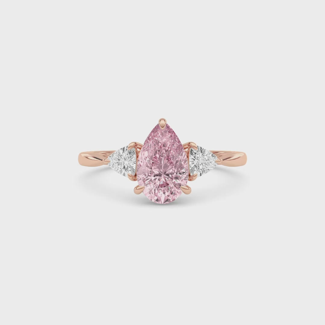 Rose gold Three-Stone Fancy Pink Pear Cut Diamond Ring with Trillion Side Stones