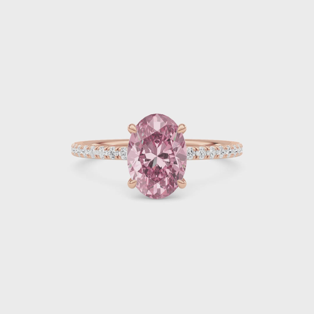 Rose gold Fancy Pink Oval Cut Diamond Solitaire with Pavé Band