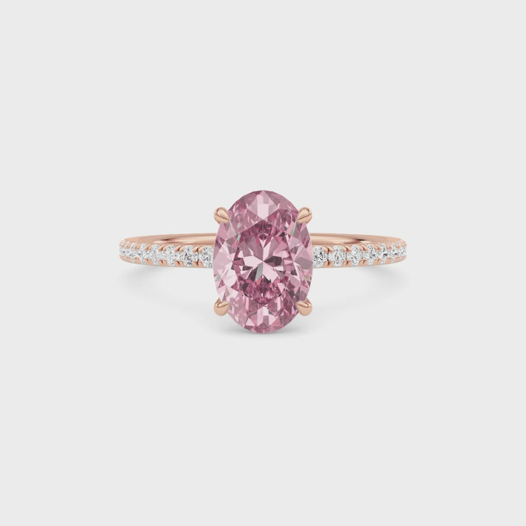 Rose gold Fancy Pink Oval Cut Diamond Solitaire with Pavé Band