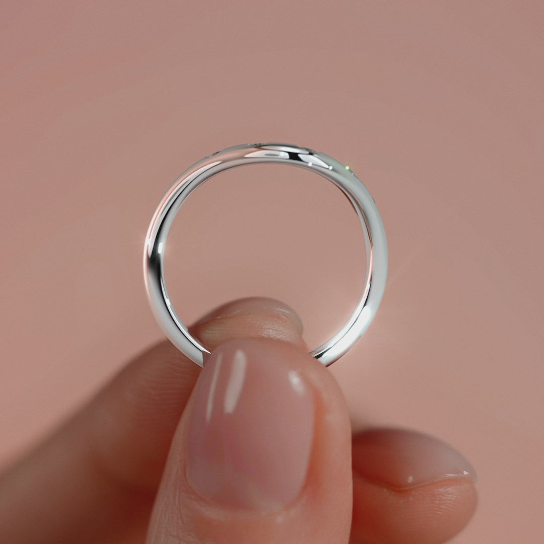 Silver Round Diamond Curved Band with Flush Setting