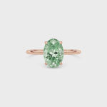 Rose gold Fancy Green Oval Cut Diamond Hidden Halo Solitaire Engagement Ring with Prong Setting