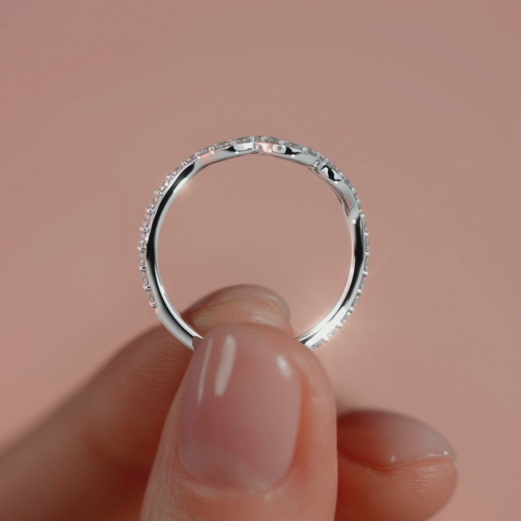 White gold Round Diamond Curved Wave Band with Pave Setting