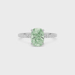 White gold Fancy Green Cushion Cut Diamond Solitaire with Pavé Band