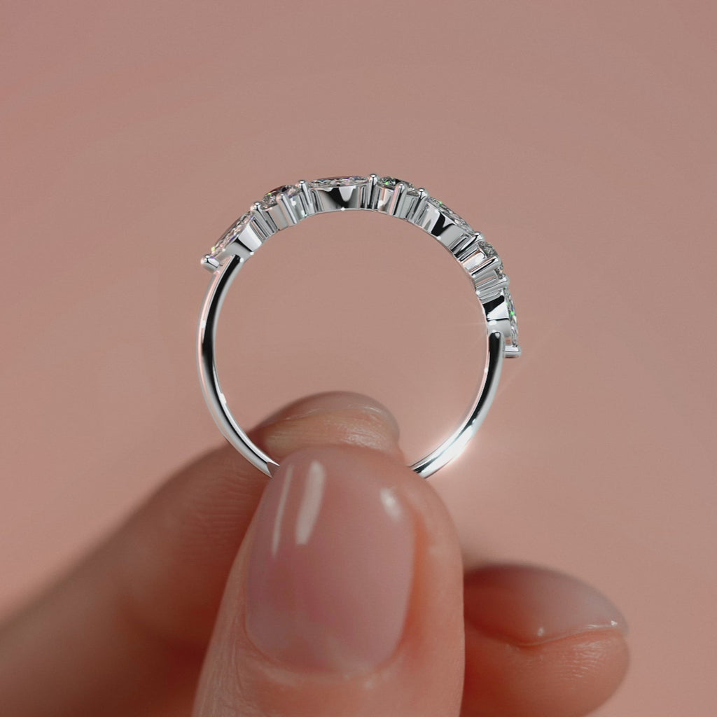 White gold Round and Marquise Diamond Half Eternity Band with Prong Setting