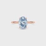 Rose gold Fancy Blue Oval Cut Diamond Hidden Halo Solitaire Engagement Ring with Prong Setting