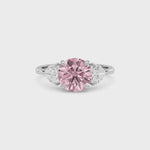 Platinum Three-Stone Fancy Pink Round Cut Diamond Ring with Heart Side Stones