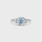 Silver Three-Stone Fancy Blue Round Cut Diamond Ring with Trillion Side Stones