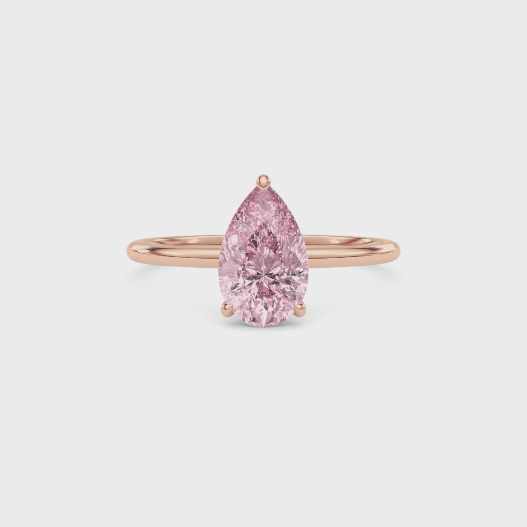 Rose gold Fancy Pink Pear Cut Diamond Hidden Halo Solitaire Engagement Ring with Prong Setting