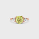 Rose gold Three-Stone Fancy Yellow Round Cut Diamond Ring with Trillion Side Stones