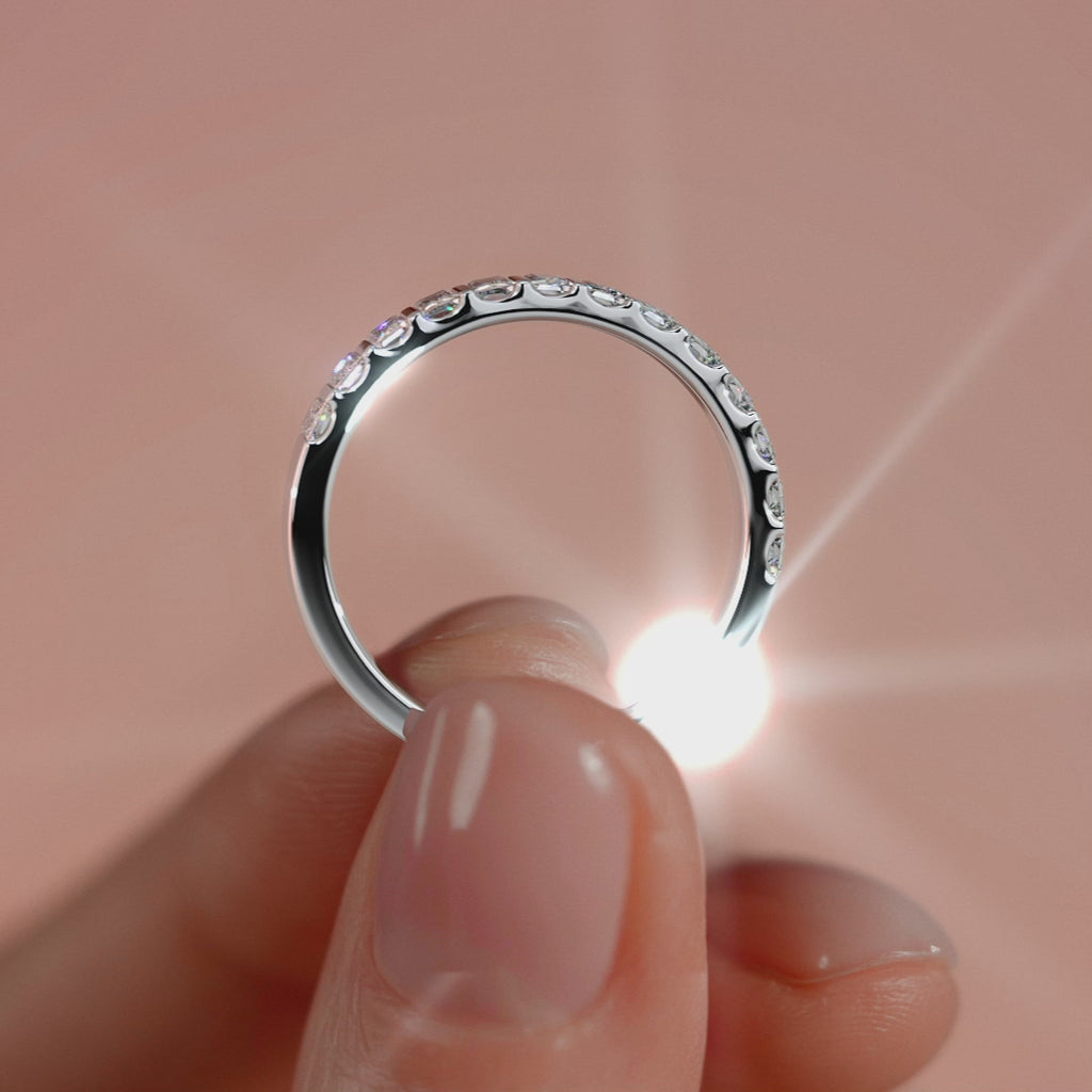 White gold Baguette Diamond Half Eternity Band with Bar Setting