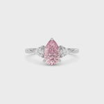 Silver Three-Stone Fancy Pink Pear Cut Diamond Ring with Trillion Side Stones