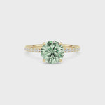 Yellow gold Fancy Green Round Cut Diamond Solitaire with Pavé Band