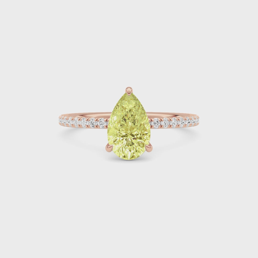 Rose gold Fancy Yellow Pear Cut Diamond Solitaire with Pavé Band