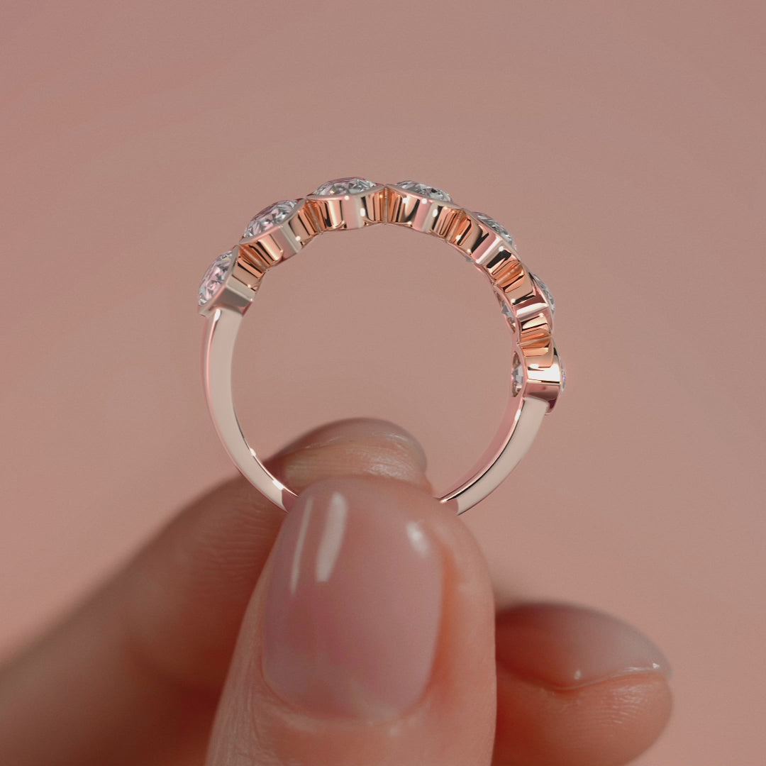 Rose gold Pear Cut Diamond Half Eternity Band with Bezel Setting