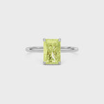 Yellow gold Fancy Yellow Radiant Cut Diamond Hidden Halo Solitaire Engagement Ring with Prong Setting