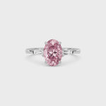 White gold Three-Stone Fancy Pink Oval Cut Diamond Ring with Tapered Baguette Side Stones