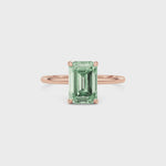 Rose gold Fancy Green Emerald Cut Diamond Hidden Halo Solitaire Engagement Ring with Prong Setting