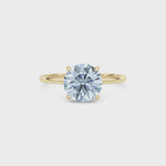 Yellow gold Fancy Blue Round Cut Diamond Hidden Halo Solitaire Engagement Ring with Prong Setting