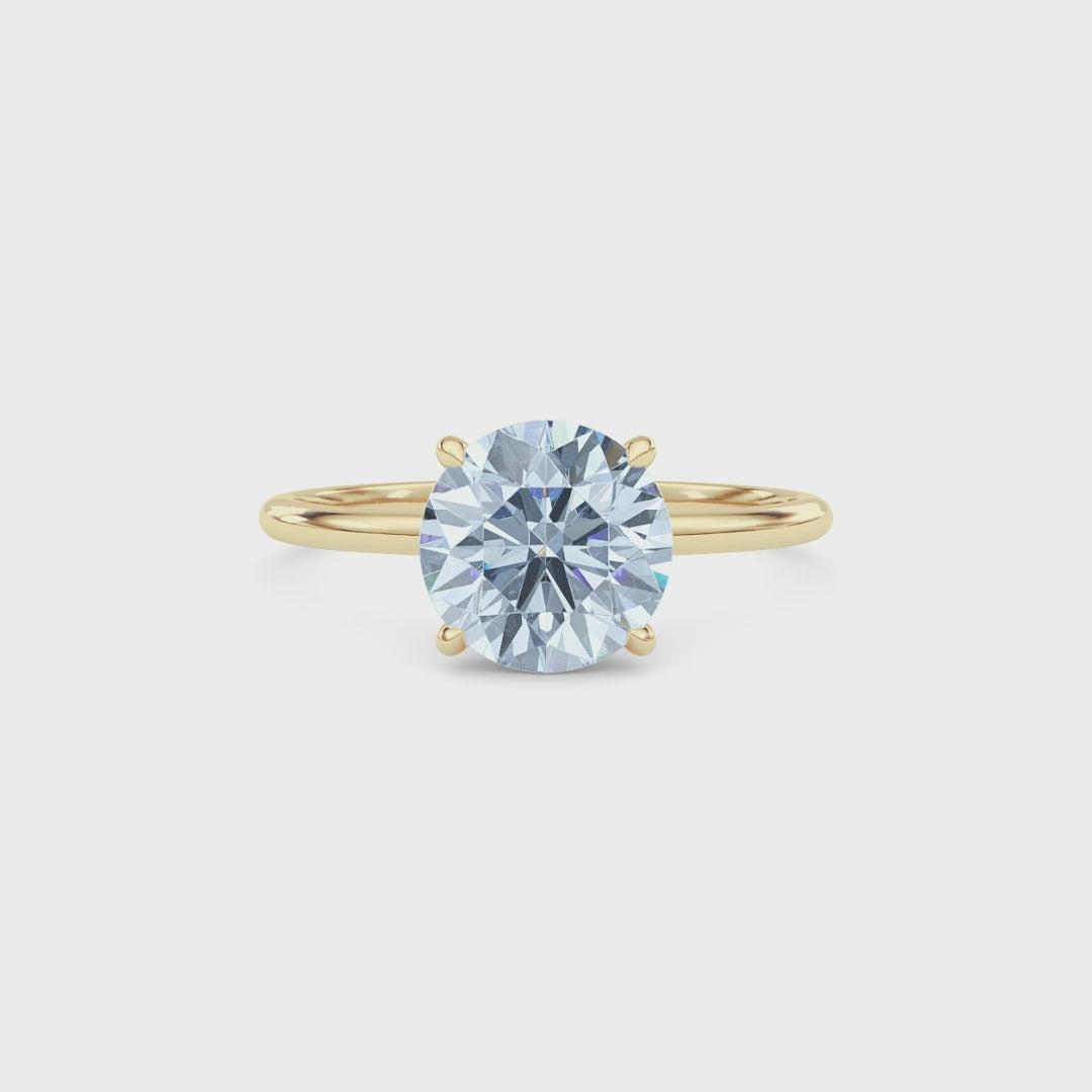 Yellow gold Fancy Blue Round Cut Diamond Hidden Halo Solitaire Engagement Ring with Prong Setting
