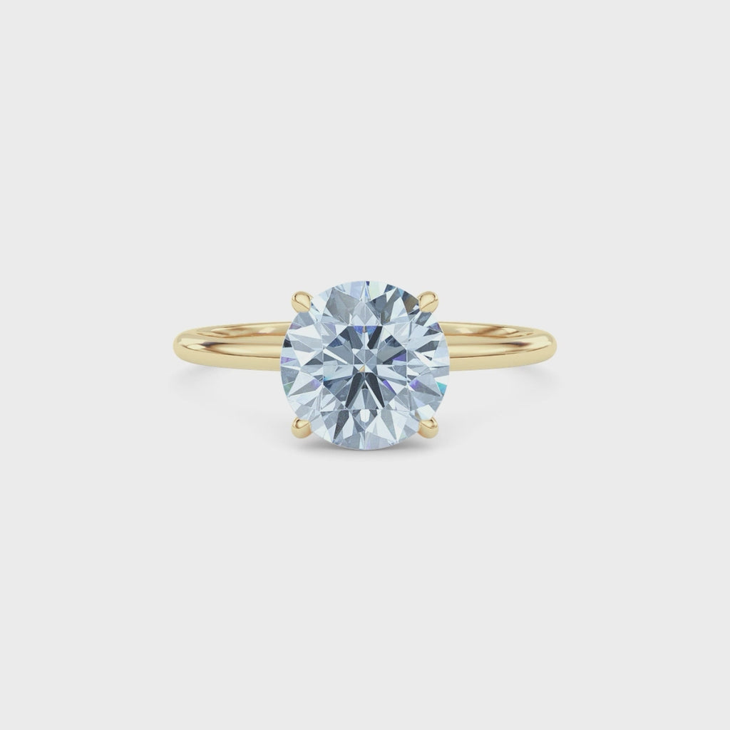 Yellow gold Fancy Blue Round Cut Diamond Hidden Halo Solitaire Engagement Ring with Prong Setting