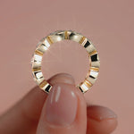 Yellow gold East West Cushion Bezel Diamond Eternity Band