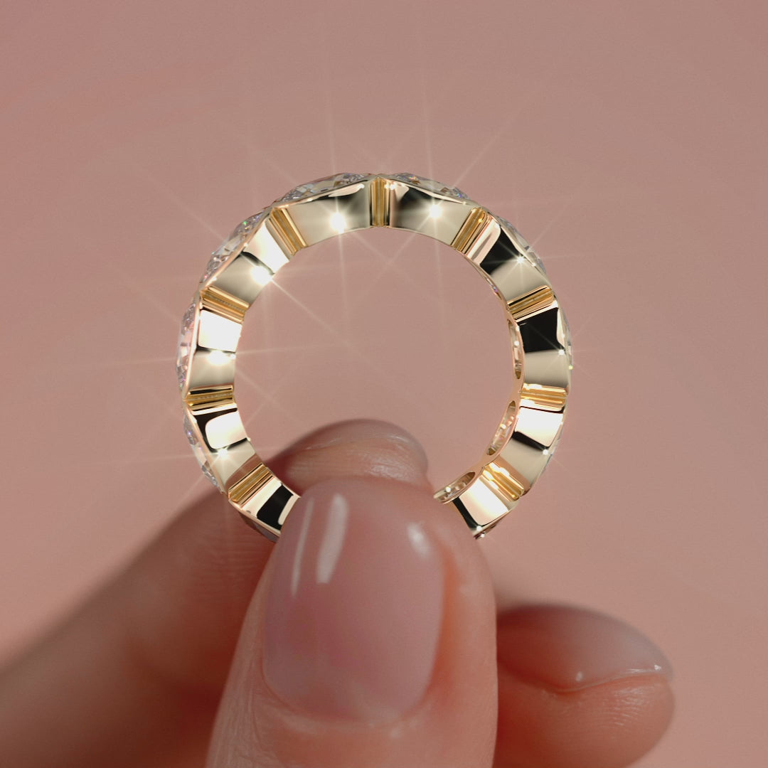 Yellow gold East West Cushion Bezel Diamond Eternity Band