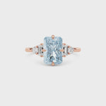 Rose gold Three-Stone Fancy Blue Radiant Cut Diamond Ring with Heart Side Stones