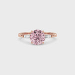 Rose gold Three-Stone Fancy Pink Round Cut Diamond Ring with Tapered Baguette Side Stones