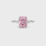 Platinum Fancy Pink Cushion Cut Diamond Marquise Side Stone Engagement Ring