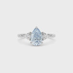 Silver Three-Stone Fancy Blue Pear Cut Diamond Ring with Trillion Side Stones