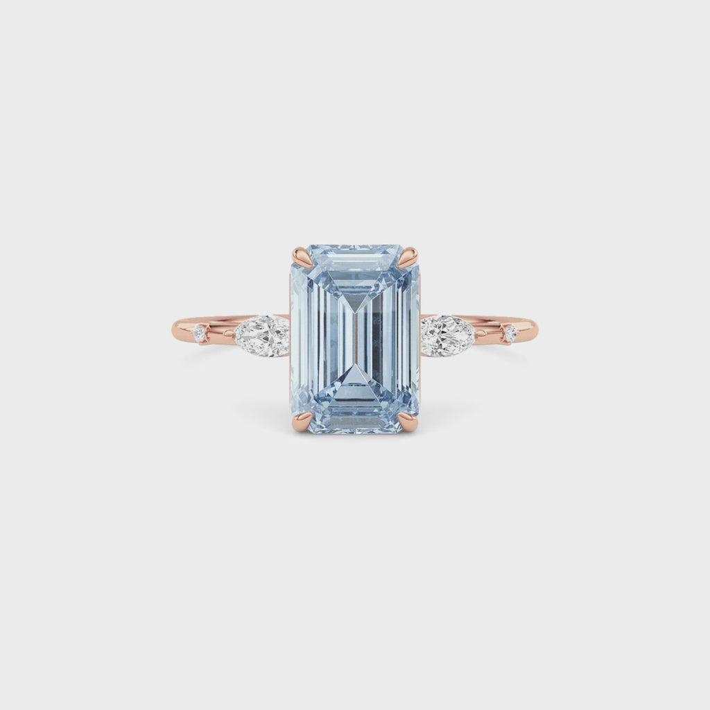 Rose gold Fancy Blue Emerald Cut Diamond Marquise Side Stone Engagement Ring