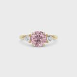 Yellow gold Three-Stone Fancy Pink Round Cut Diamond Ring with Trillion Side Stones