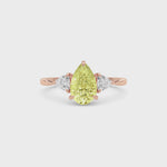Rose gold Three-Stone Fancy Yellow Pear Cut Diamond Ring with Trillion Side Stones