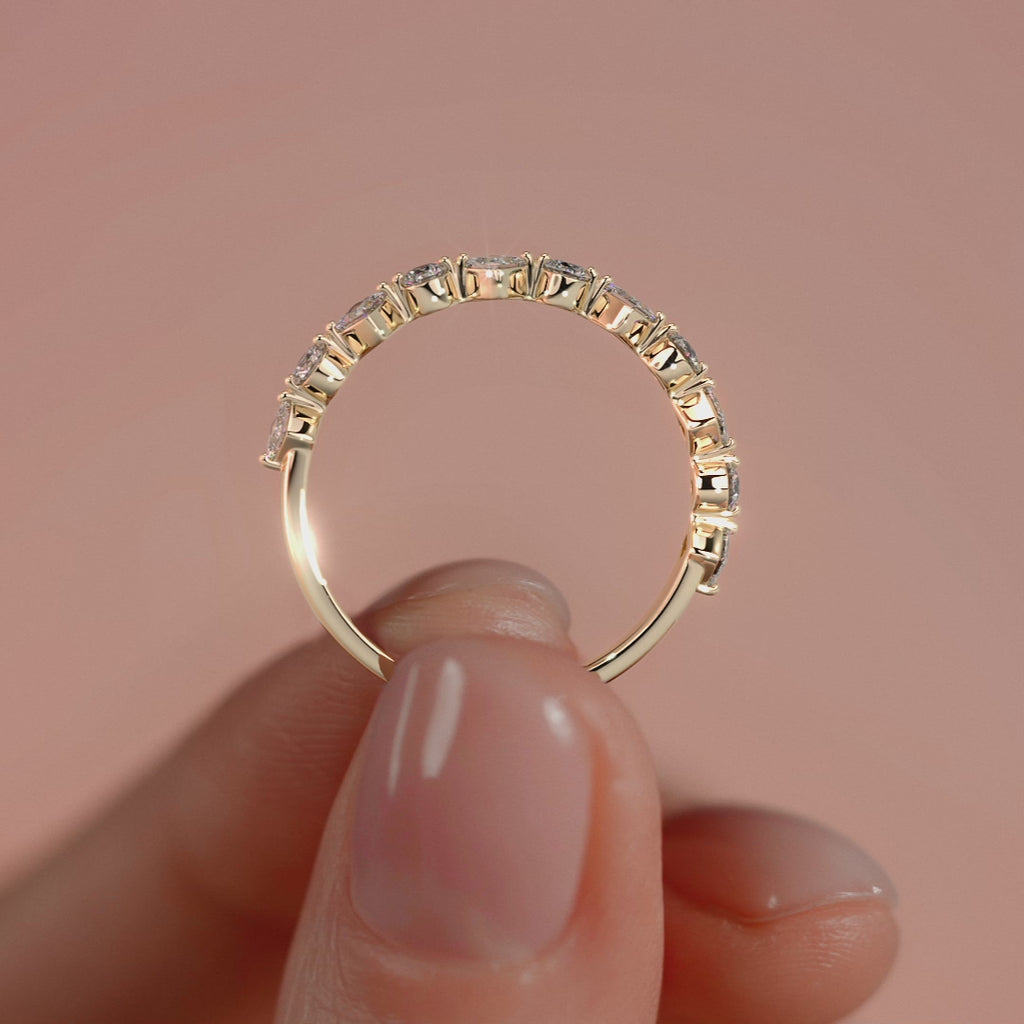 Yellow gold Round and Princess Diamond Alternating Eternity Band