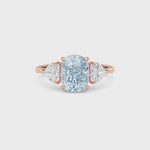 Rose gold Three-Stone Fancy Blue Cushion Cut Diamond Ring with Heart Side Stones