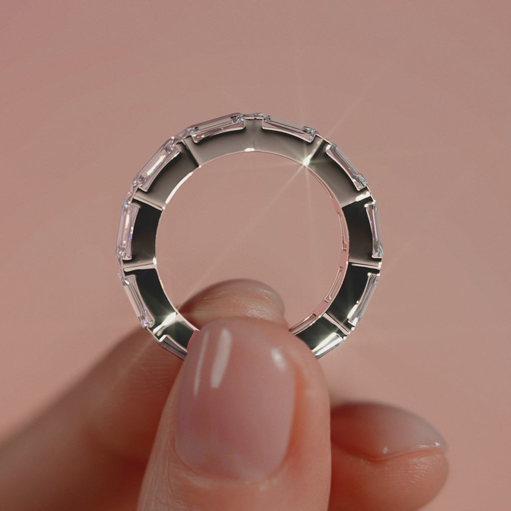 Rose gold East West Emerald Diamond Eternity Band